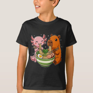 Lustiger Axolotl und Capybara, die Ramen essen, sü T-Shirt