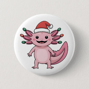 Lustiger Axolotl Weihnachtsmann Hut Xmas Outfit Button