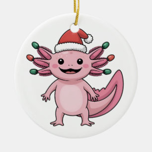 Lustiger Axolotl Weihnachtsmann Hut Xmas Outfit Keramik Ornament