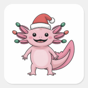 Lustiger Axolotl Weihnachtsmann Hut Xmas Outfit Quadratischer Aufkleber