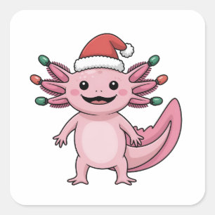 Lustiger Axolotl Weihnachtsmann Hut Xmas Outfit Quadratischer Aufkleber