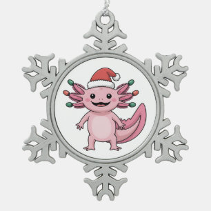 Lustiger Axolotl Weihnachtsmann Hut Xmas Outfit Schneeflocken Zinn-Ornament