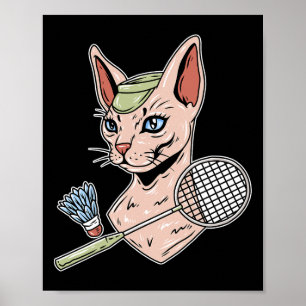 Lustiger Badminton Devon Rex Katze Federball  Poster