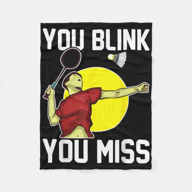 Lustiger Badmintonspieler, du blinzelst, du verpas Fleecedecke (Vorderseite)
