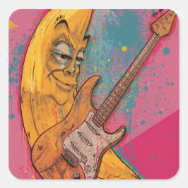 Lustiger Bananen-Gitarren-Sticker | Cartoon-Musik- Quadratischer Aufkleber