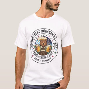 Lustiger Bär in Lederhosen hält Bierkrüge   Oktob T-Shirt