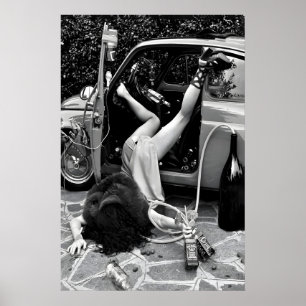 Lustiger Bar-Kunstprint, Schwarz und Weiß, Frau mi Poster