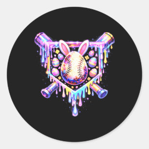 Lustiger Baseball triefender Hase Frohe Ostern Ei Runder Aufkleber