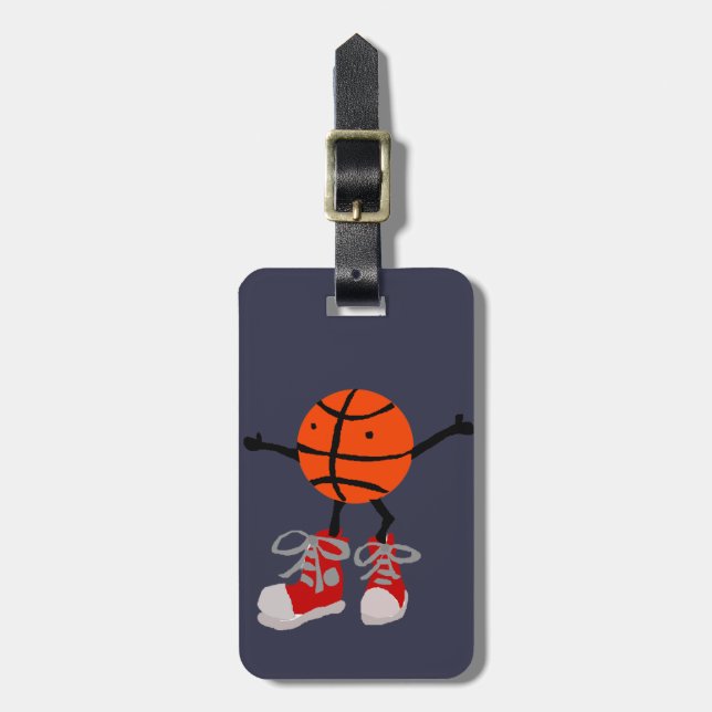 Lustiger Basketball im roten hohen Spitzen-Cartoon Gepäckanhänger (Vorderseite vertikal)