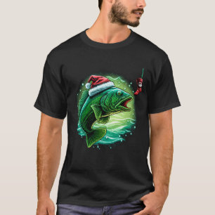 Lustiger Bass-Angler-Weihnachtsmannhut Weihnachten T-Shirt