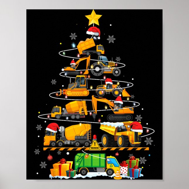 Lustiger Baubagger LKW Weihnachtsbaum  Poster (Vorne)
