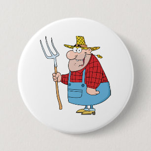 Lustiger Bauern-Heugabel-Overall und Strohhut Button