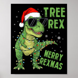 Lustiger Baum Rex Weihnachts-Dinosaurier-Santa-Hut Poster