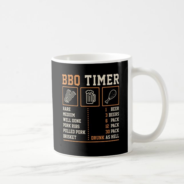 Lustiger BBQ-Timer-Grillstufen- und Bier-Diagramm- Kaffeetasse (Rechts)