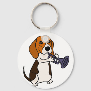 Lustiger Beagle-Hund, der Trompete spielt Schlüsselanhänger