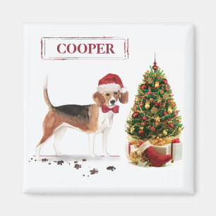 Lustiger Beagle-Weihnachtshund mit Baum Magnet
