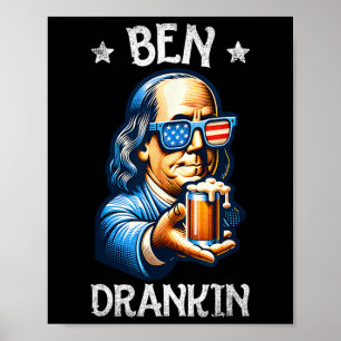 Lustiger Ben trinkt am 4. Juli USA-Flagge Männer t Poster