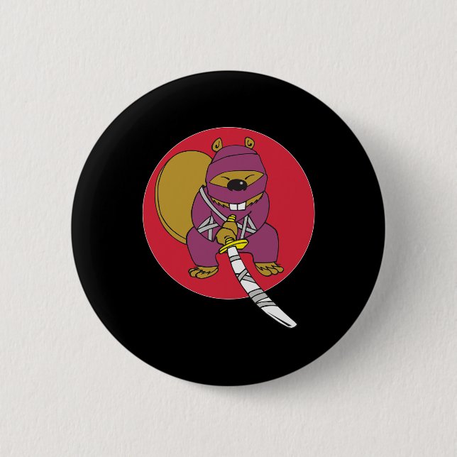 Lustiger Biber . Ninja-Biber  Button (Vorderseite)