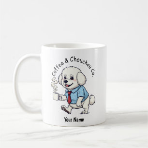 Lustiger Bichon Frise Hund Geschäftsanzug Kaffee Kaffeetasse