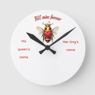 Lustiger Bienen-Wortspiel Valentinstag Runde Wanduhr