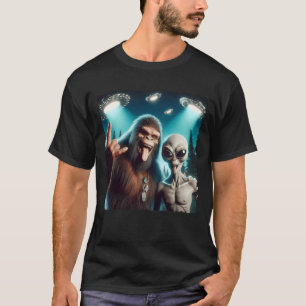 Lustiger Bigfoot-Alien-Sasquatch-Rock-On-Handzeich T-Shirt