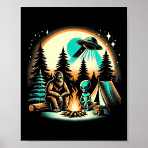 Lustiger Bigfoot & Alien Ufo Camping Outdoor A Poster