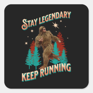 Lustiger Bigfoot Laufmotivation Quadratischer Aufkleber