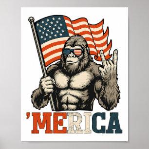 Lustiger Bigfoot Merica Rock Usa Flagge Patriotisc Poster