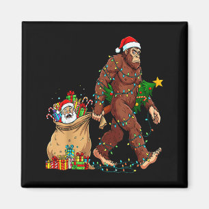 Lustiger Bigfoot stiehlt Santa & Weihnachtsbau Magnet