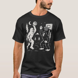 Lustiger Bigfoot und Yeti beim Basketballspiel im T-Shirt