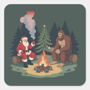 Lustiger Bigfoot Weihnachten Santa Sasquatch Campi Quadratischer Aufkleber