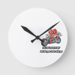 Lustiger Biker-Herz folge deinem Herz Zitat Runde Wanduhr