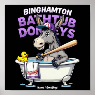Lustiger Binghamton Baseball Badewannen Esel Vinta Poster