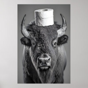 Lustiger Bison-Badezimmer-Kunststoffdruck, Toilett Poster