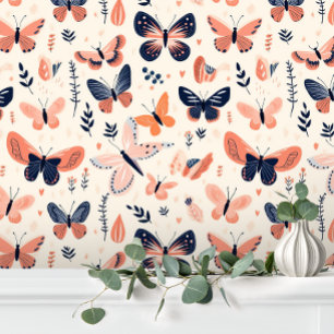 Lustiger Blau Orange Schmetterling Floral Tapete