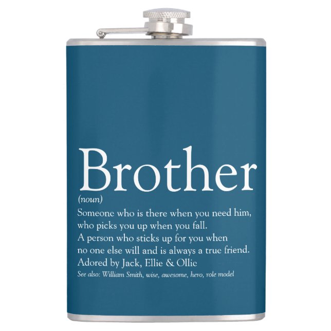 Lustiger blauer Bruder-Definitions-Spruch Flachmann (Vorderseite)