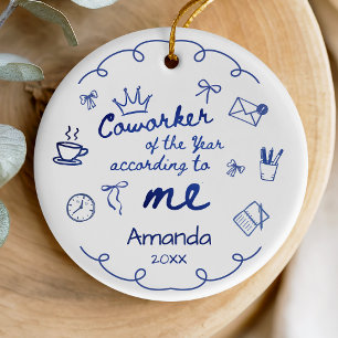 Lustiger blauer handgezeichneter Doodle-Arbeitskol Keramik Ornament