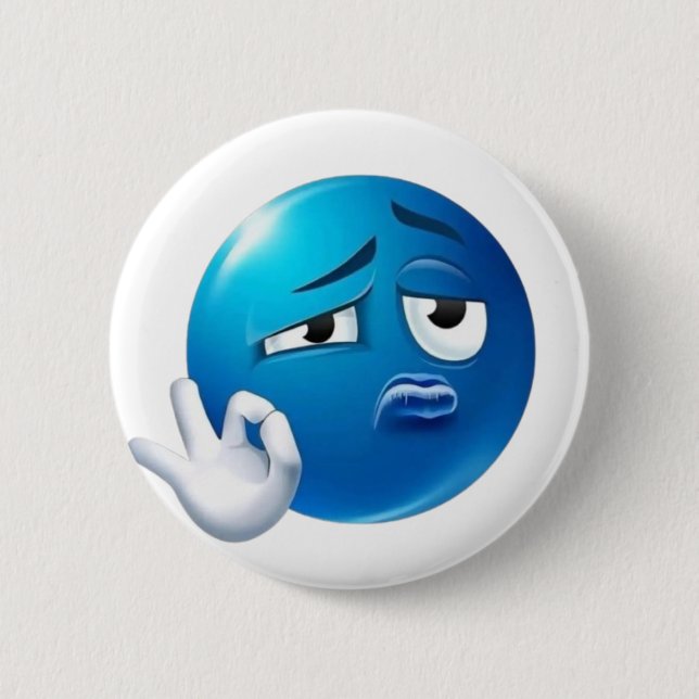 Lustiger blauer trauriger Emoji-Pin - Expressiver  Button (Vorderseite)