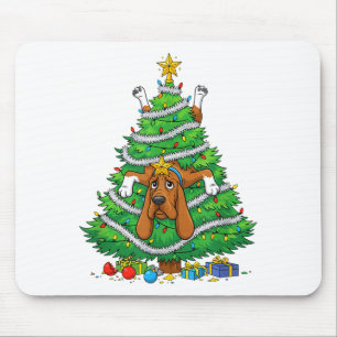 Lustiger Bloodhound-Hund Weihnachtsbaum Lichter Ki Mousepad