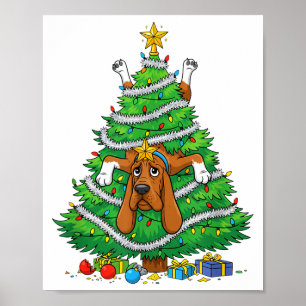 Lustiger Bloodhound-Hund Weihnachtsbaum Lichter Ki Poster