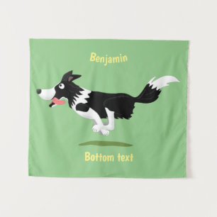 Lustiger Border Collie Hund läuft Cartoon Wandteppich