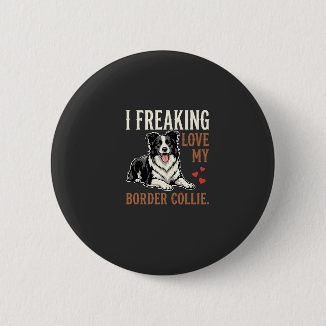 Lustiger Border Collie Liebt Hund Button (Vorderseite)