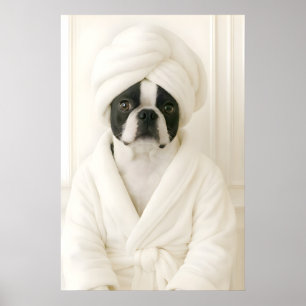 Lustiger Boston-Terrier-Badezimmerdruck, Terrier I Poster