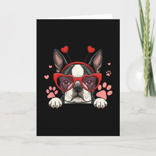 Lustiger Boston Terrier Herz Kopf Valentinstag Dam Karte