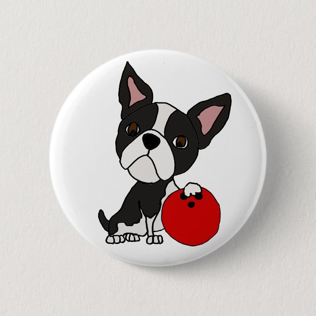 Lustiger Boston-Terrier-HundeBowling Button (Vorderseite)
