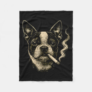 Lustiger Boston Terrier Meme Hund raucht Zigarette Fleecedecke