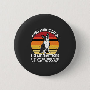 Lustiger Boston-Terrier Retro-Hund Haltung Button