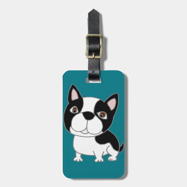 Lustiger Boston-Terrier-Welpen-HundeCartoon Gepäckanhänger (Vorderseite vertikal)