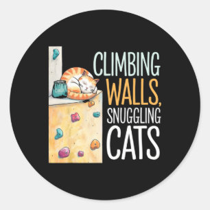 Lustiger Bouldering-Katze – Felsenklettern und Kat Runder Aufkleber