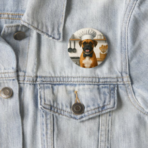 Lustiger Boxer-Kochhund in der Küche für Heimköche Button